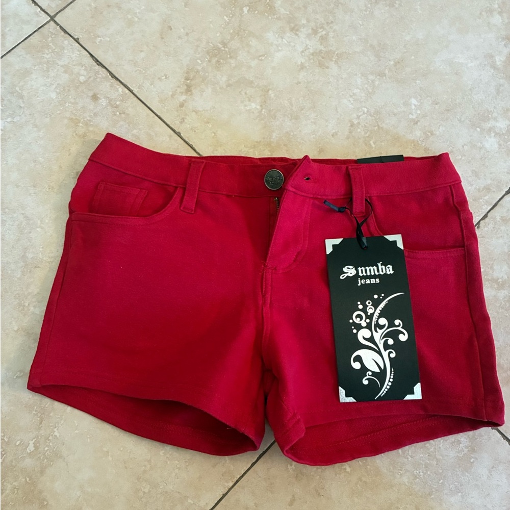 Vibrant Red Jean Shorts Casual Style